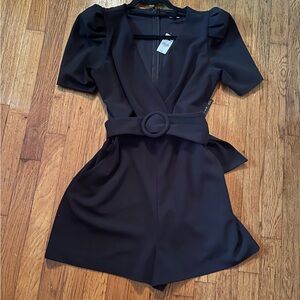 Express Black romper  Puff Sleeve Plunge NWT